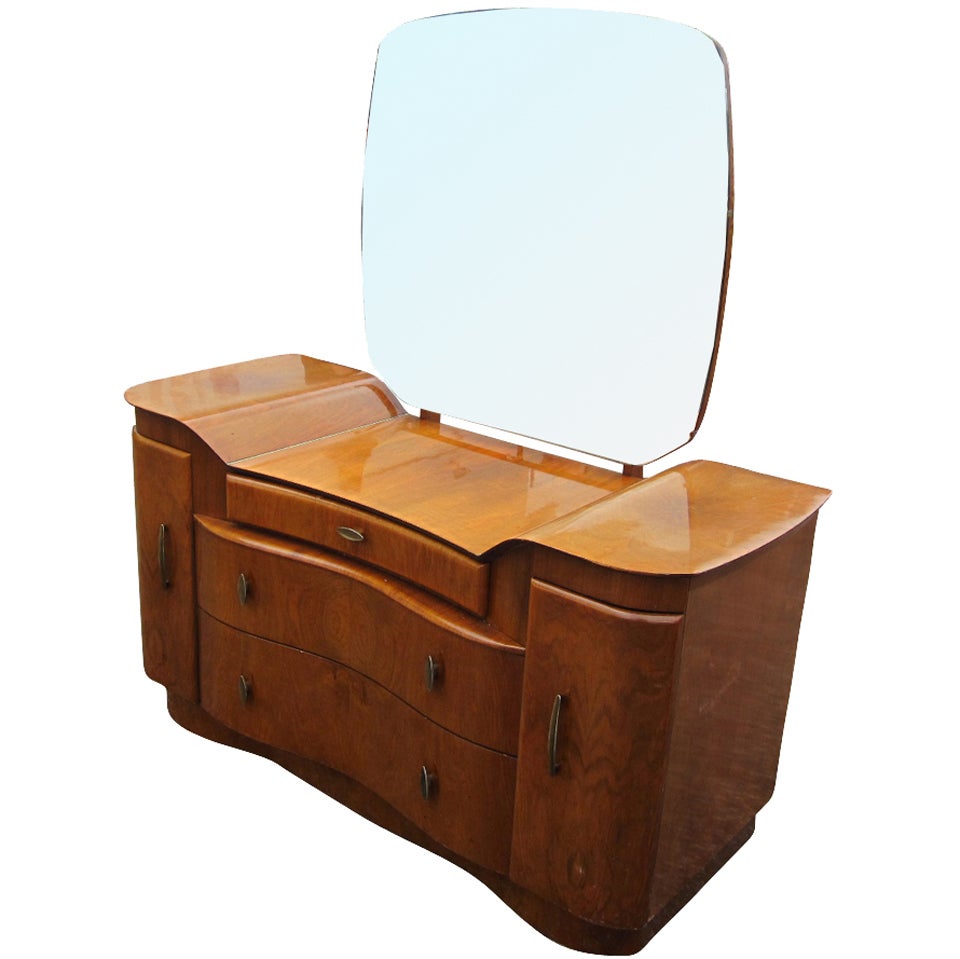 Art Deco Mahogany Vanity Dresser With Mirror