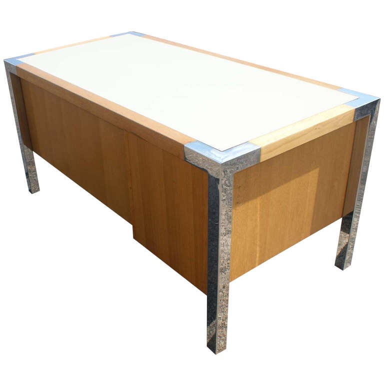Mid-20th Century Thonet USA Oak and Chrome Desk