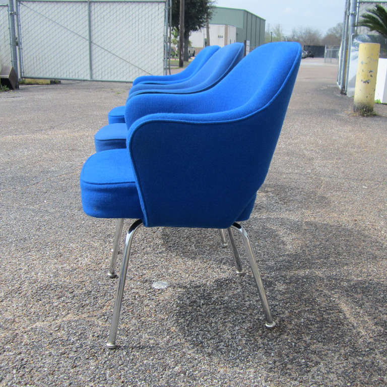 Mid-Century Modern Eero Saarinen for Knoll Blue Executive Arm Chairs Set of Four
