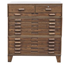 Thirteen Drawer Oak Flat File Cabinet On Legs