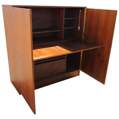Vintage Teak Dropfront Secretary Desk with Drawer and Compartments