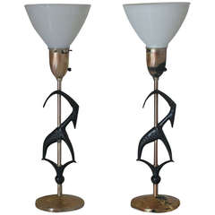 Rembrandt Antelope Lamps with Glass Shades