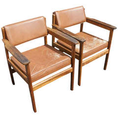 Sergio Rodrigues for OCA Rosewood Leather Armchairs