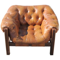 Wood and Fabric Armchair in the Manner of Sergio Rodrigues