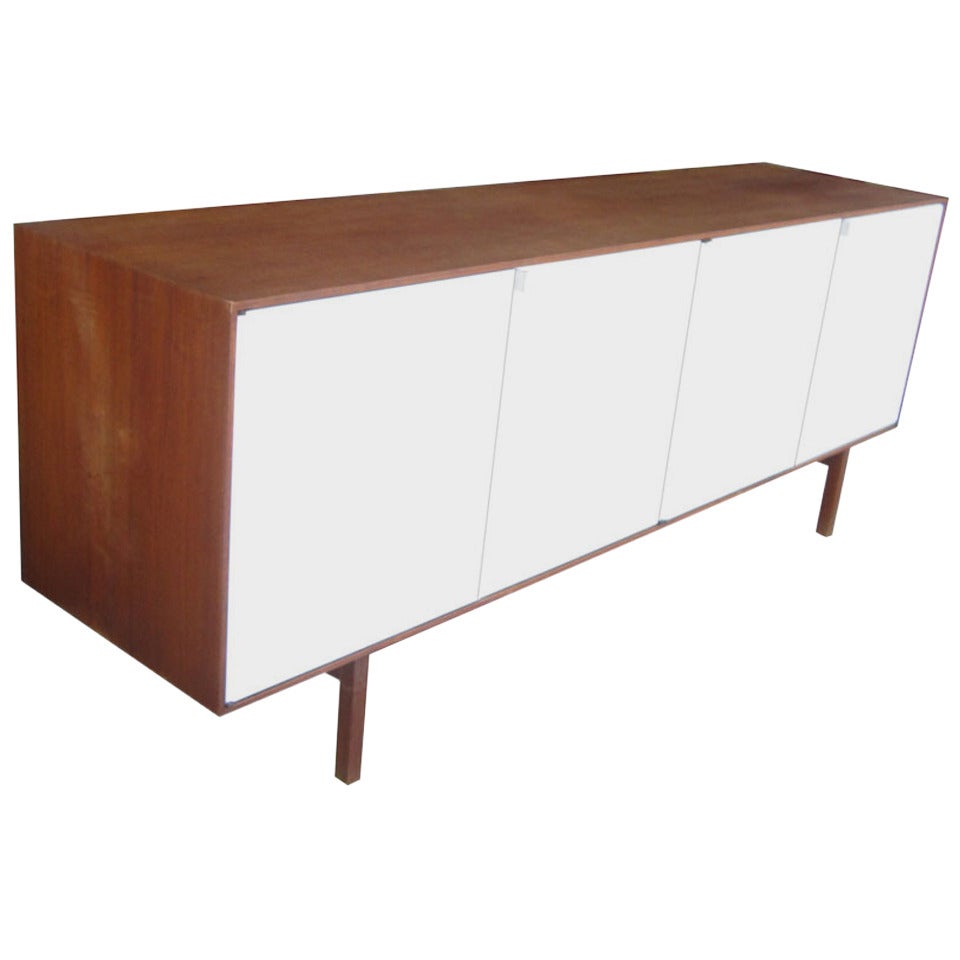 Florance Knoll Walnut Credenza with White Lacquer Doors