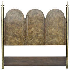 Mastercraft Elegant Burled Amboyna and Brass Headboard 6