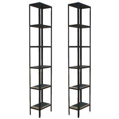 Pair Of Tall Metal And Wood Shelving Units