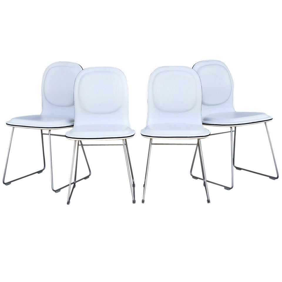Four Cappellini Hi Pad Italian Leather Dining Chairs by Jasper Morrison
