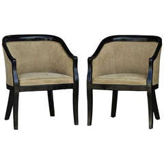 Pair Of Hollywood Regency Black Lacquer Lounge Arm Chairs 10