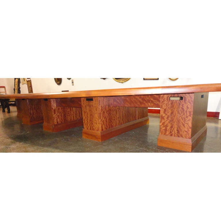 American 24ft Mid Century Large Burled Conference Table