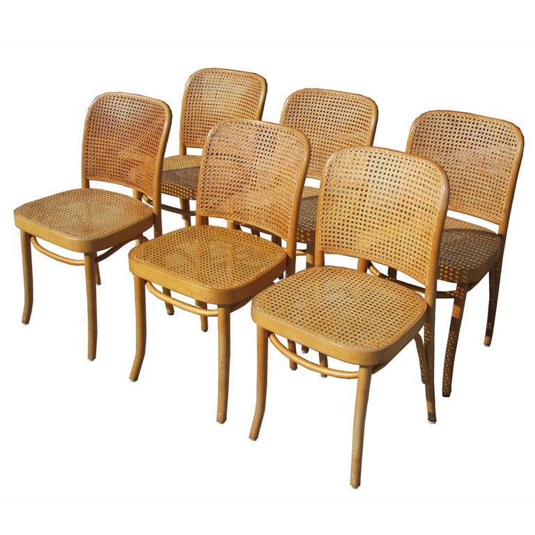Josef Hoffman for Thonet Set of Six Bentwood and Cane Chairs