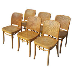 Josef Hoffman for Thonet Set of Six Bentwood and Cane Chairs