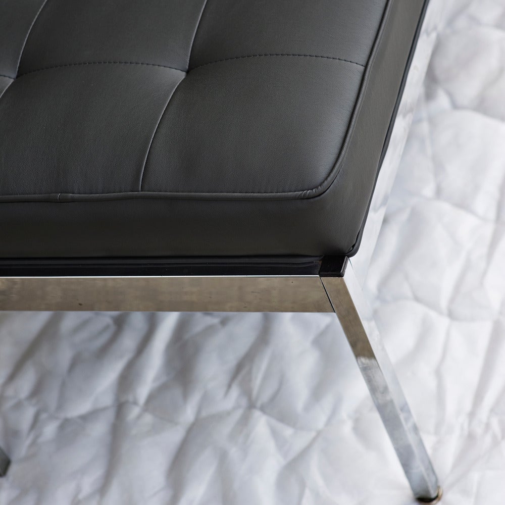 Mid-Century Modern Tufted Vinyl Steelcase Chrome Bench