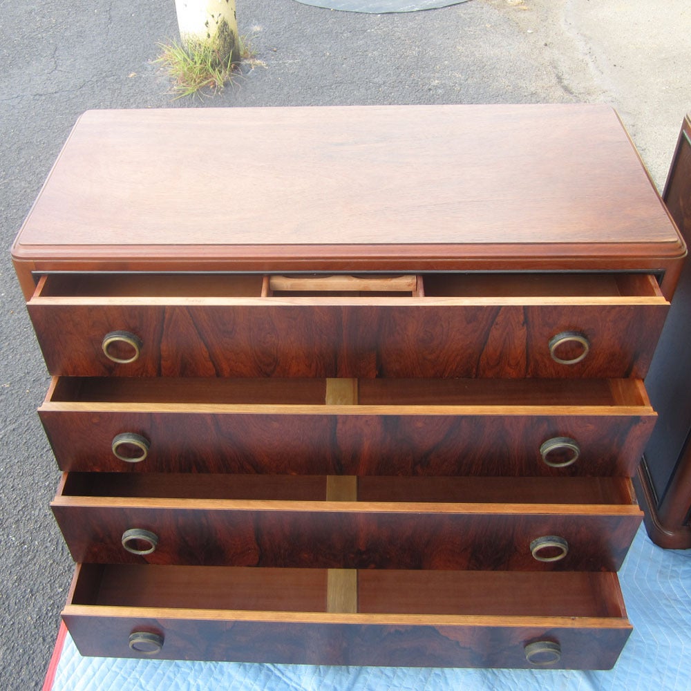 Art Deco Rosewood Nightstand Drawers For Sale 3