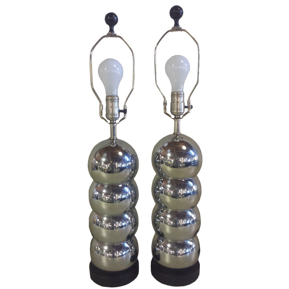 Pair of Vintage Chrome Stacked Ball Table Lamps by George Kovacs at 1stdibs