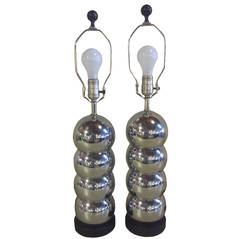 Pair of Vintage Chrome Stacked Ball Table Lamps by George Kovacs