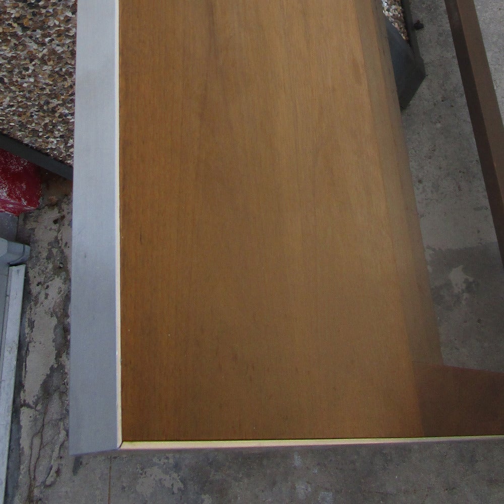 Vintage Full Size walnut Headboard by Paul McCobb for Calvin Furniture
Framed in stainless steel 
In very good genuine original condition.
