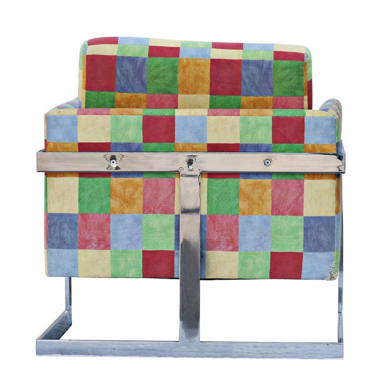 American Milo Baughman Chrome and Fabric Club Chairs