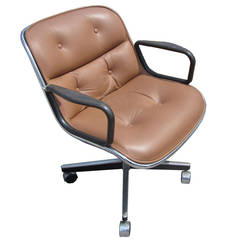Charles Pollock for Knoll Pair of Tawny Brown Leather Executive Arm Chair Charles Pollock for Knoll Pair of Tawny Brown Leather Executive Arm Chair