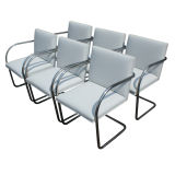 Six White Leather Mies Van Der Rohe For Knoll Brno Chairs