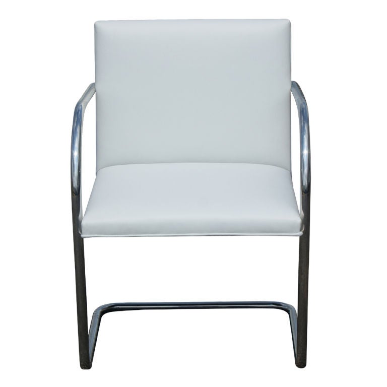 Six White Leather Mies Van Der Rohe For Knoll Brno Chairs