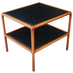 Ward Bennett For Brickel Wood Leather Two Tier Side Table