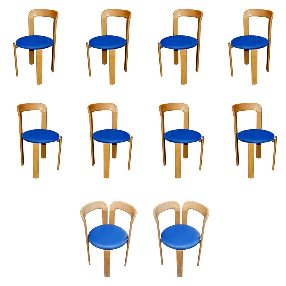 One chair designed by Bruno Rey and made by Stendig. One side chair   with upholstered seat in a royal blue leather.   
2 armchairs available



Price is per chair

