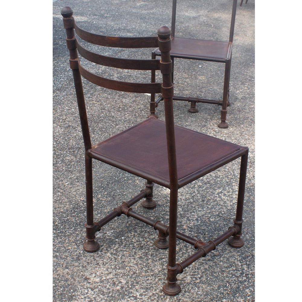 6 vintage industrial machine age steel chairs.
The Machine Age is an era that includes the early 20th century, sometimes also including the late 19th century. An approximate dating would be about 1880 to 1945. Considered to be at a peak in the time