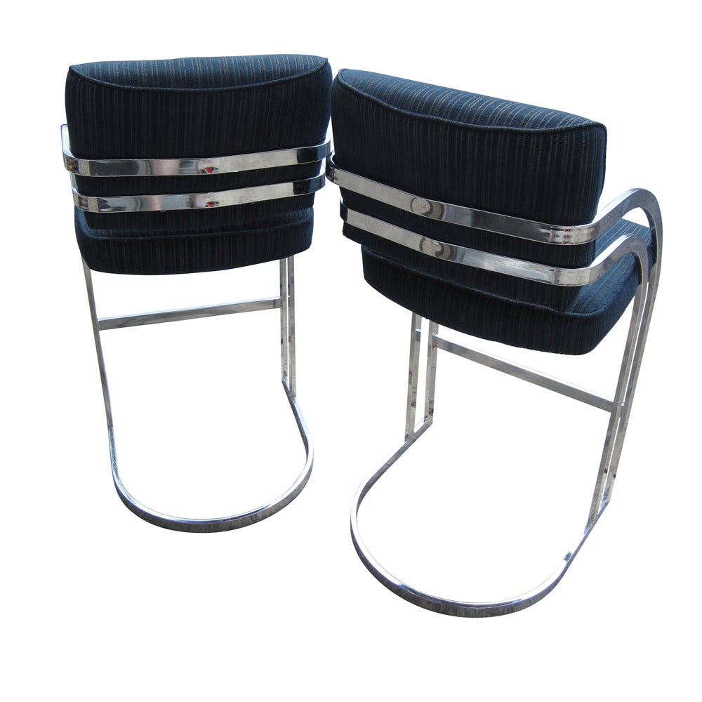 American Vintage Pair of Cal-Style Chrome Cantilever Stools, after Arthur Umanoff