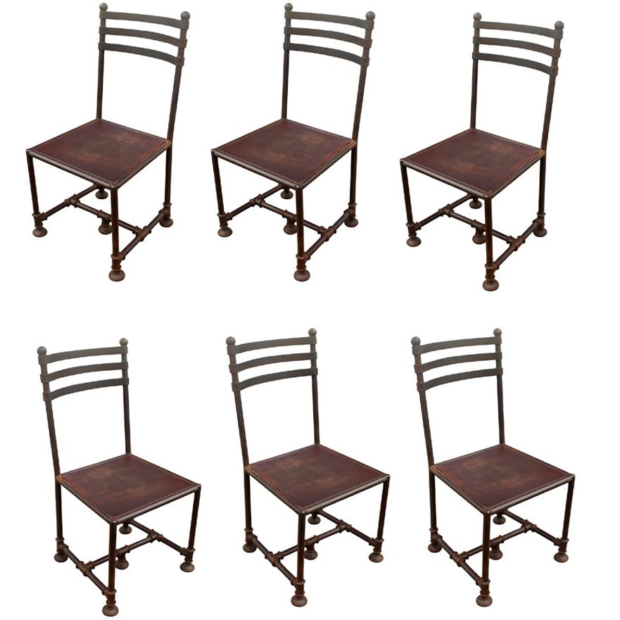 Six Industrial Machine Age Style Steel Dining Chairs