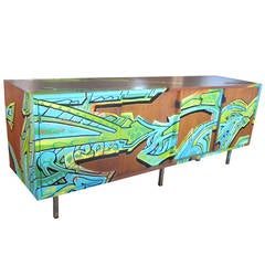Vintage Florence Knoll Credenza with Graffiti by Artist GONZO247  
