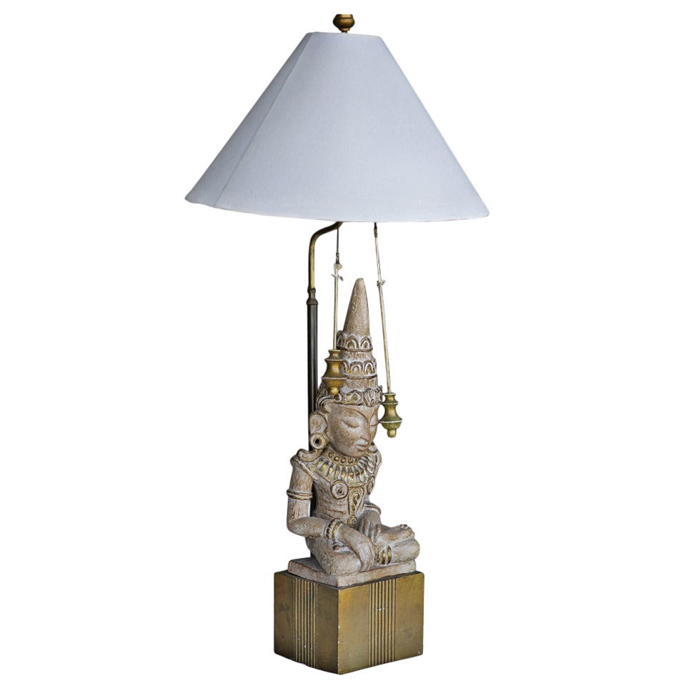 Lampe Bouddha Hollywood Regency sculptée à la main de James Mont en vente