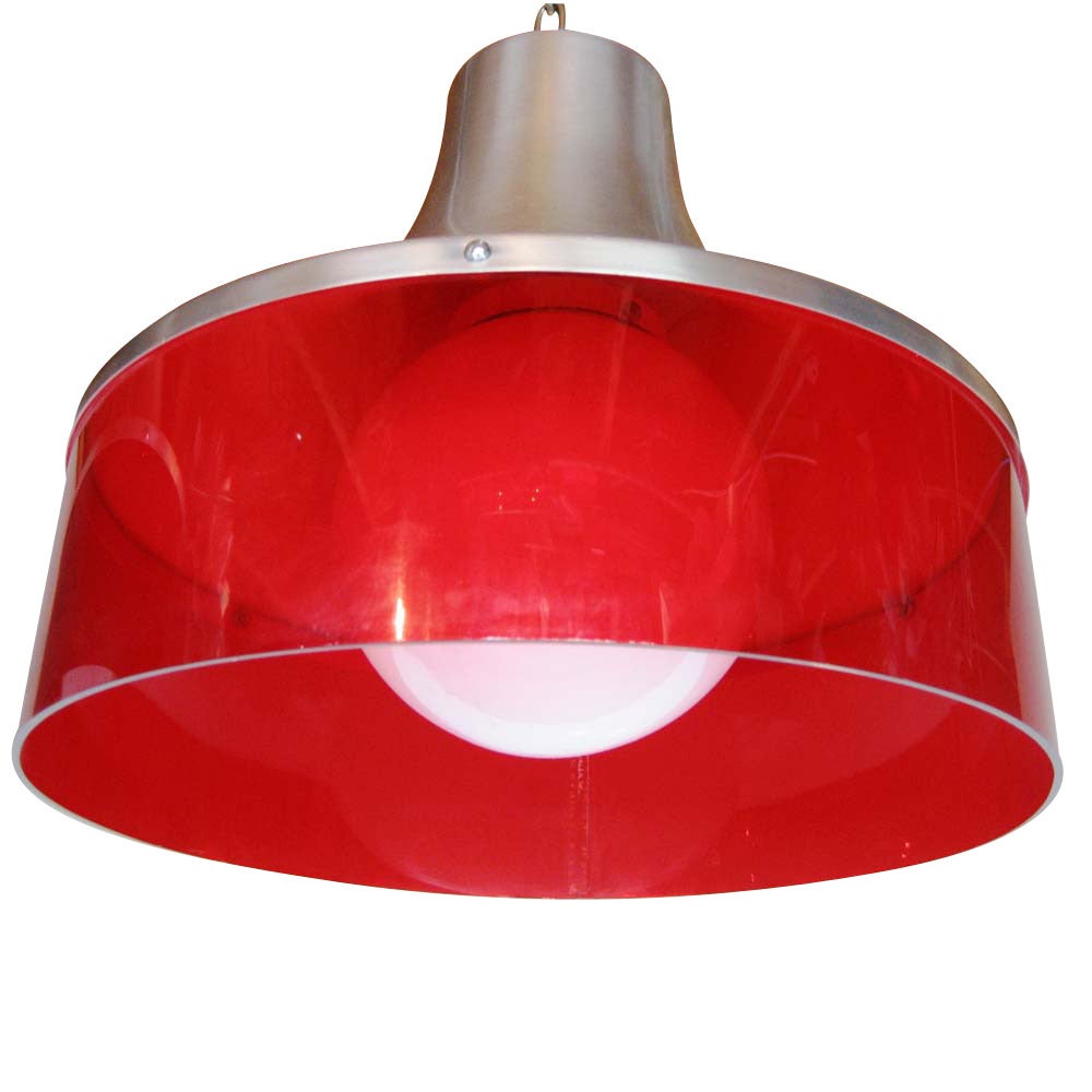Pair of Warehouse Pendant Lights with Lucite Shades ON SALE 60% In Good Condition In Pasadena, TX