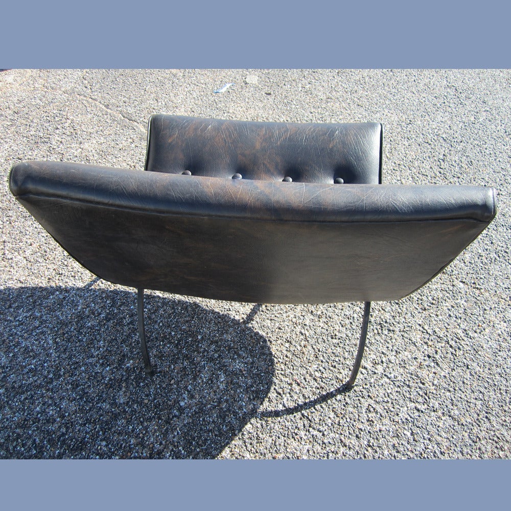 American Vintage Dark Brown Patina Leather Scoop Chair by Milo Baughman  For Sale
