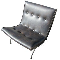 Vintage Dark Brown Patina Leather Scoop Chair by Milo Baughman 