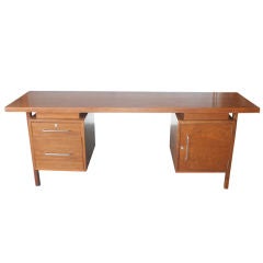 Jens Risom Double Pedestal Walnut Kneehole Credenza