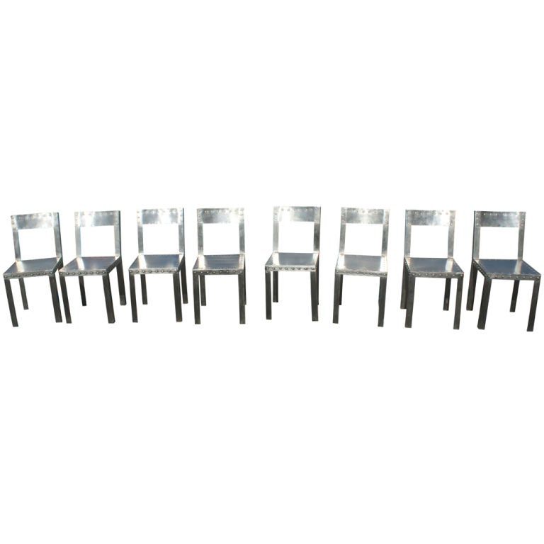 Eight Industrial Metal Dining Chairs