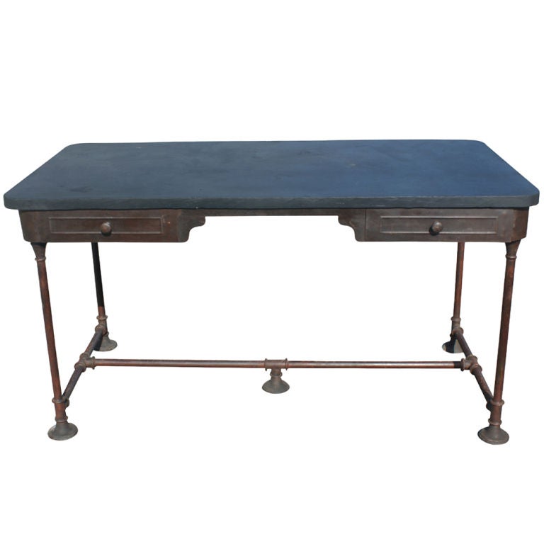 Industrial Age Slate Top Table Desk at 1stDibs