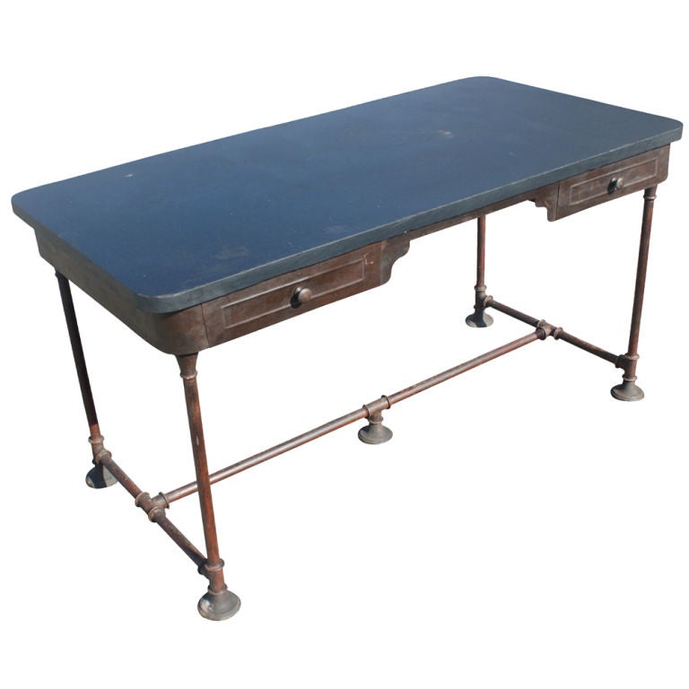 Industrial Age Slate Top Table Desk at 1stDibs