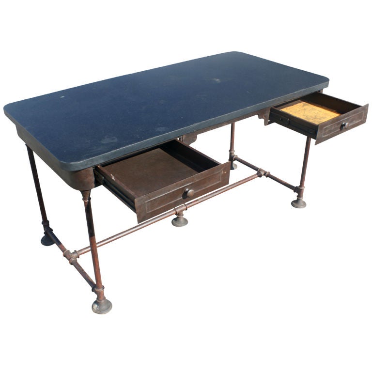 Industrial Age Slate Top Table Desk at 1stDibs