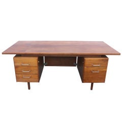 Used Jens Risom Double Pedestal Walnut Executive Desk