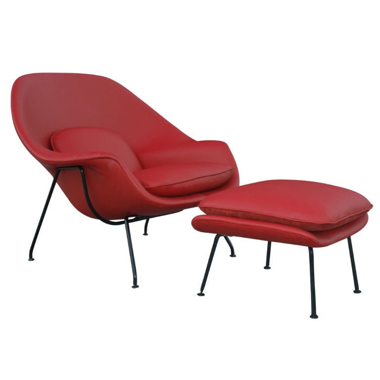 Eero Saarinen For Knoll Red Leather Womb Chair & Ottoman