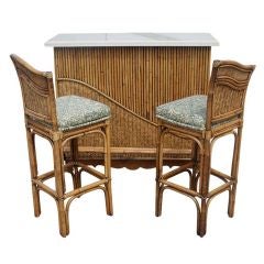 Rattan Granite Top Bar With Two Stools