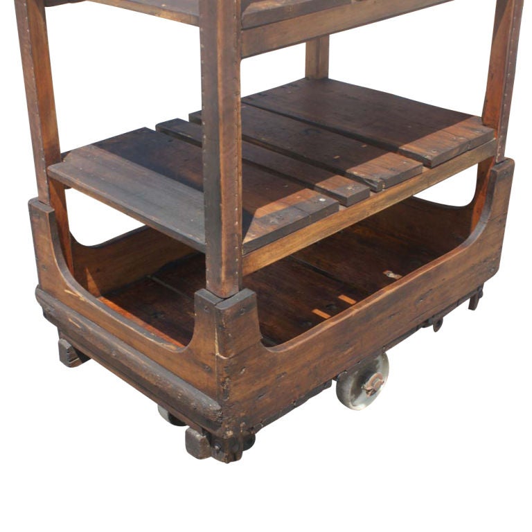 French Industrial Wooden Rolling Cart In Good Condition In Pasadena, TX