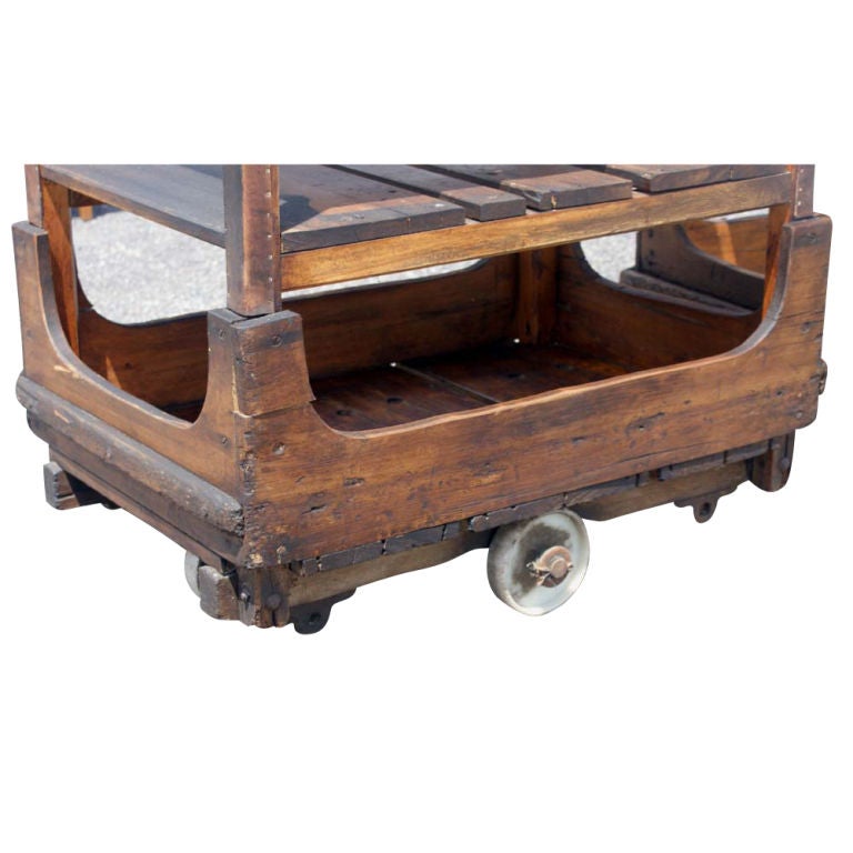 20th Century French Industrial Wooden Rolling Cart