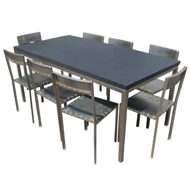 American Industrial Steel And Slate Dining Work Table