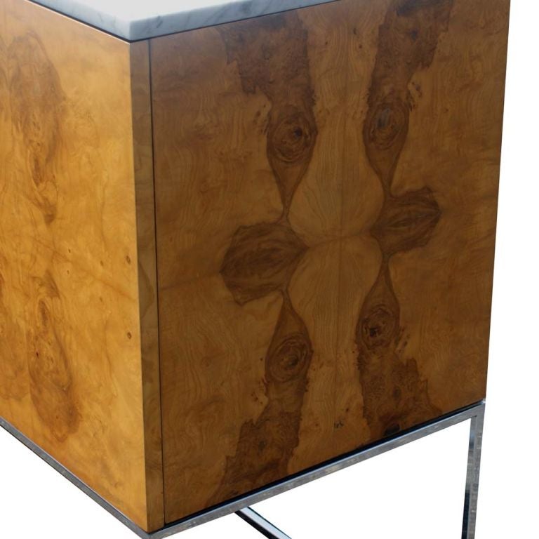 American Milo Baughman Burled Olivewood And Marble Buffet Credenza