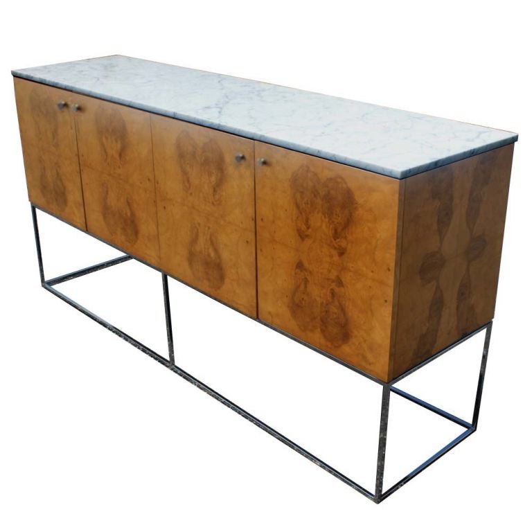 Milo Baughman Burled Olivewood And Marble Buffet Credenza 1