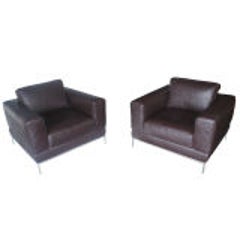 Pair of Brown Leather Lounge Chairs 7
