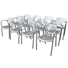 Vintage Set of 12 Aluminum Toledo Chairs Designed by Jorge Pensi for Knoll